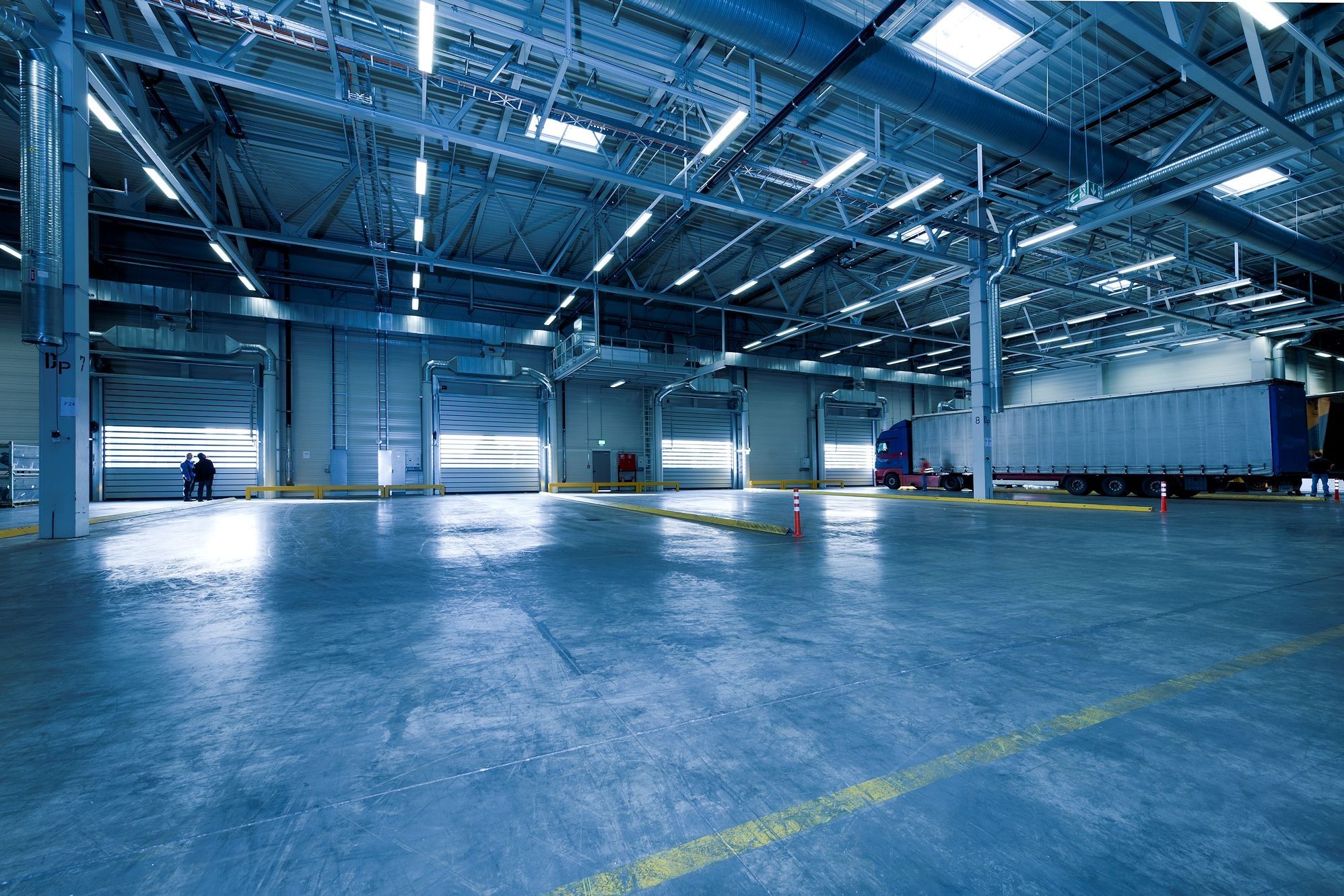 LED-lit warehouse loading dock